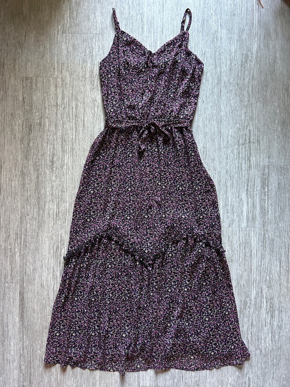 Allison Joy Black Multicolor Speckle Spaghetti Strap Tier Maxi Dress Size Medium